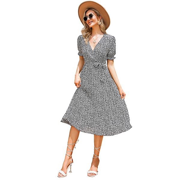 

Женское платье с фонарными рукавами, плиссированное, с поясом Xuba, Black