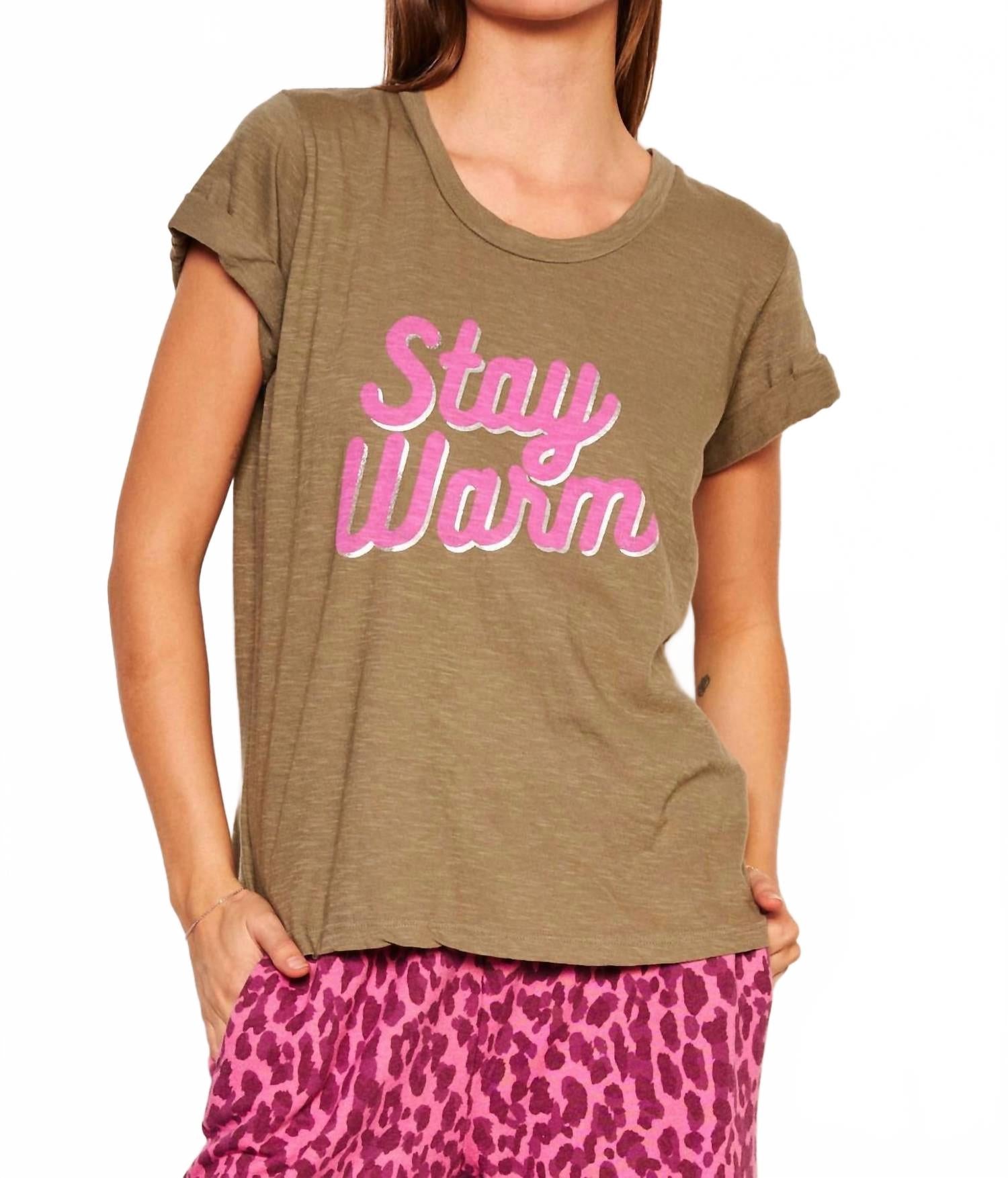 

Футболка с длинными рукавами и отворотами в теплом зеленом цвете Warm Fern Sundry