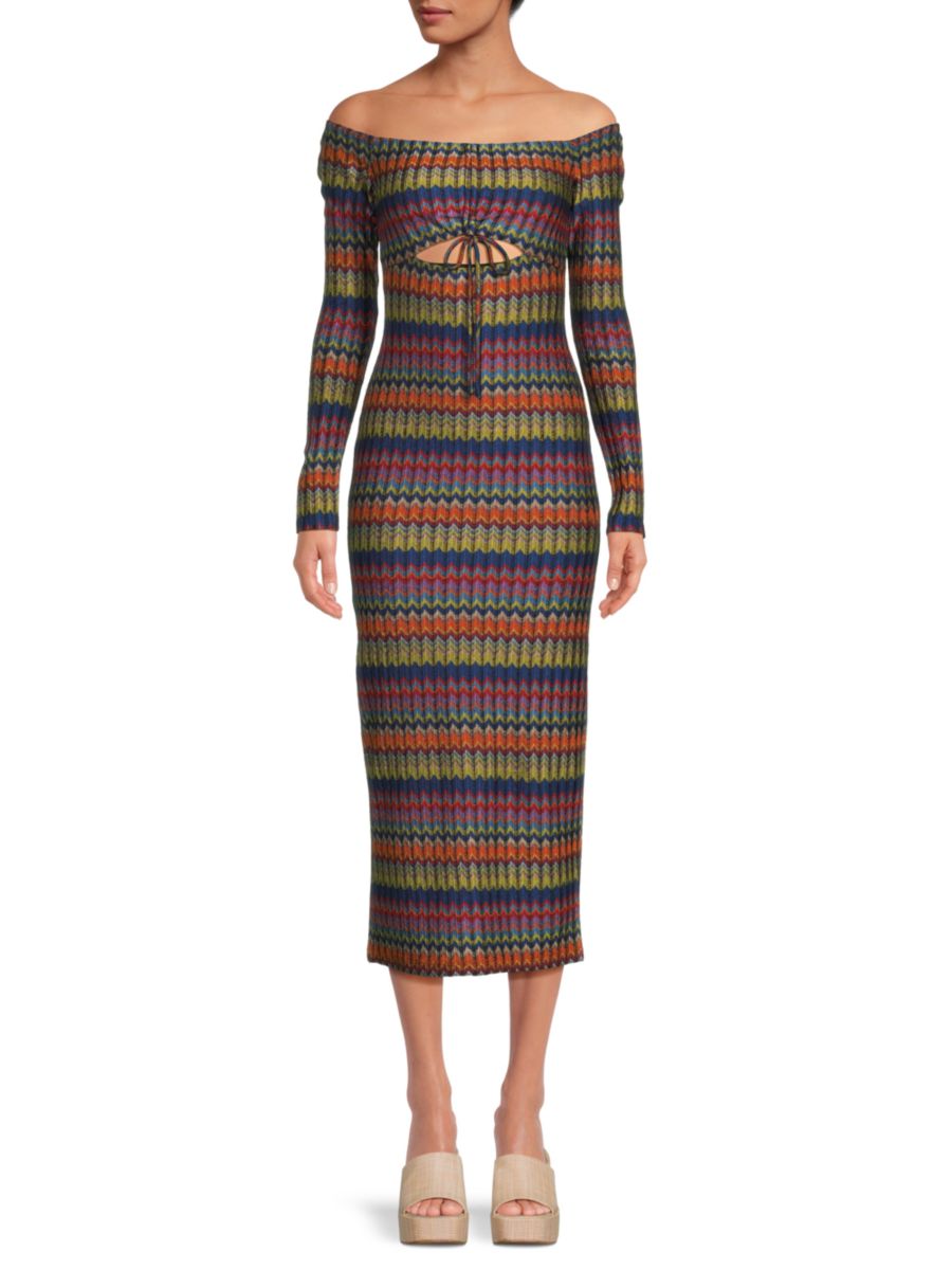 

Платье макси Natalie с открытыми плечами и шевронным узором Ramy Brook, цвет Navy Multicolor