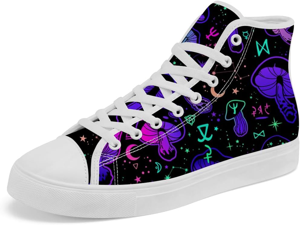 

Высокие кеды с грибным принтом из холщовой ткани высокие кеды с грибами Шнурованные повседневные кроссовки для женщин и мужчин Chebing, пурпурный