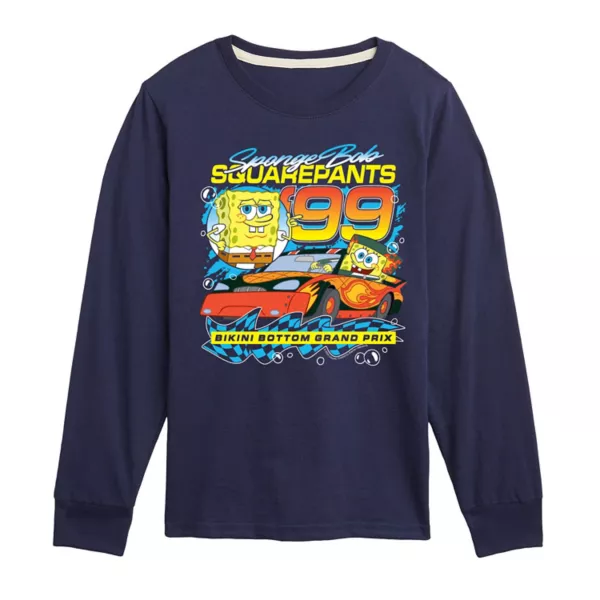 

Мальчики 8-20 футболка с длинным рукавом "Гран-при Бикини Боттом" SpongeBob SquarePants '99 Nickelodeon, синий