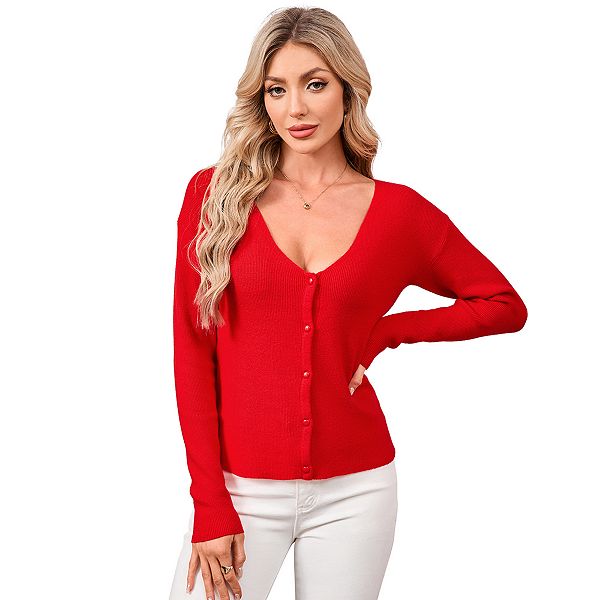 

Женский кардиган slim fitted с пуговицами Kojooin, Red