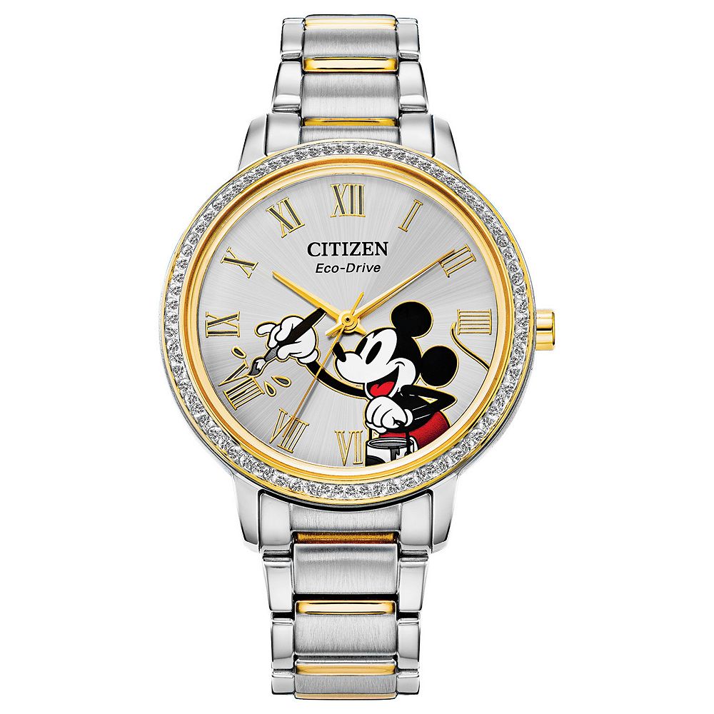 

Женские двухцветные часы из нержавеющей стали Disney's Mickey Mouse от Citizen Eco-Drive, цвет Two Tone