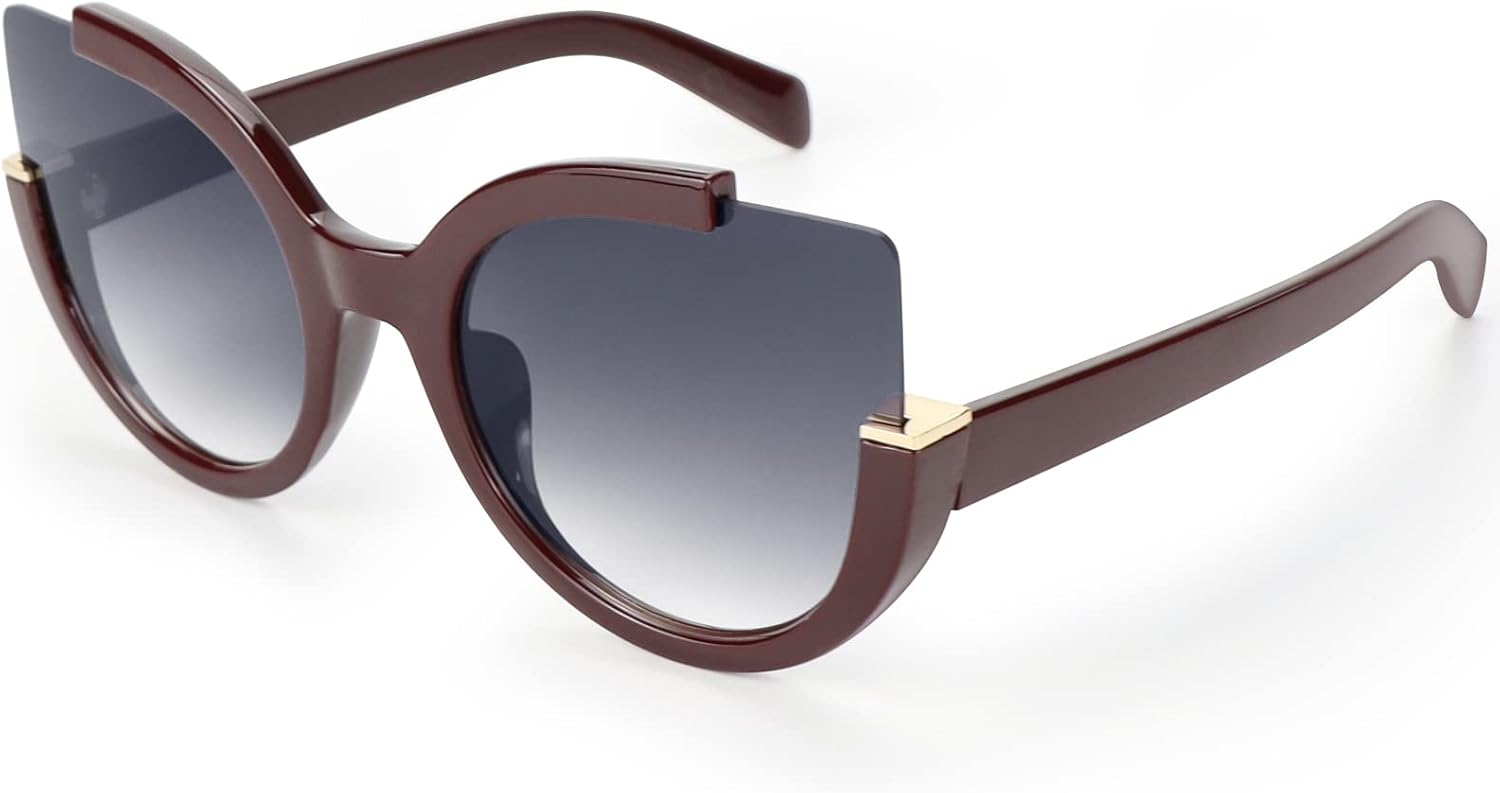 

Женские модные солнцезащитные очки Supertrip большого размера, круглые, квадратные, пластиковые, винтажные, с вырезанными зеркальными линзами, в форме «кошачьего глаза», Wine-red(new)