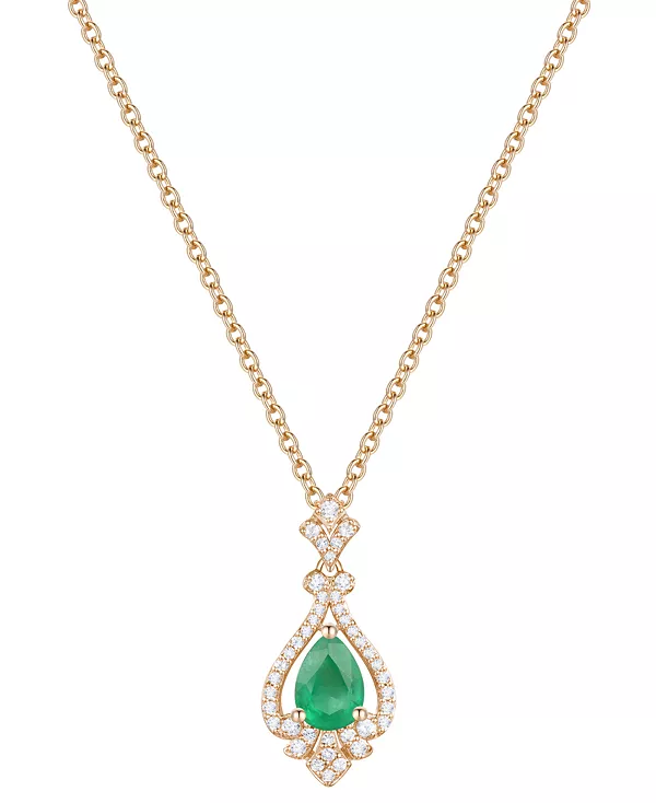 

Ожерелье с подвеской в виде грушевидного гало длиной 18 дюймов из 14-каратного золота (также с рубинами и сапфирами) с изумрудами (5/8 карата) и бриллиантами (1/5 карата) Macy'S, emerald
