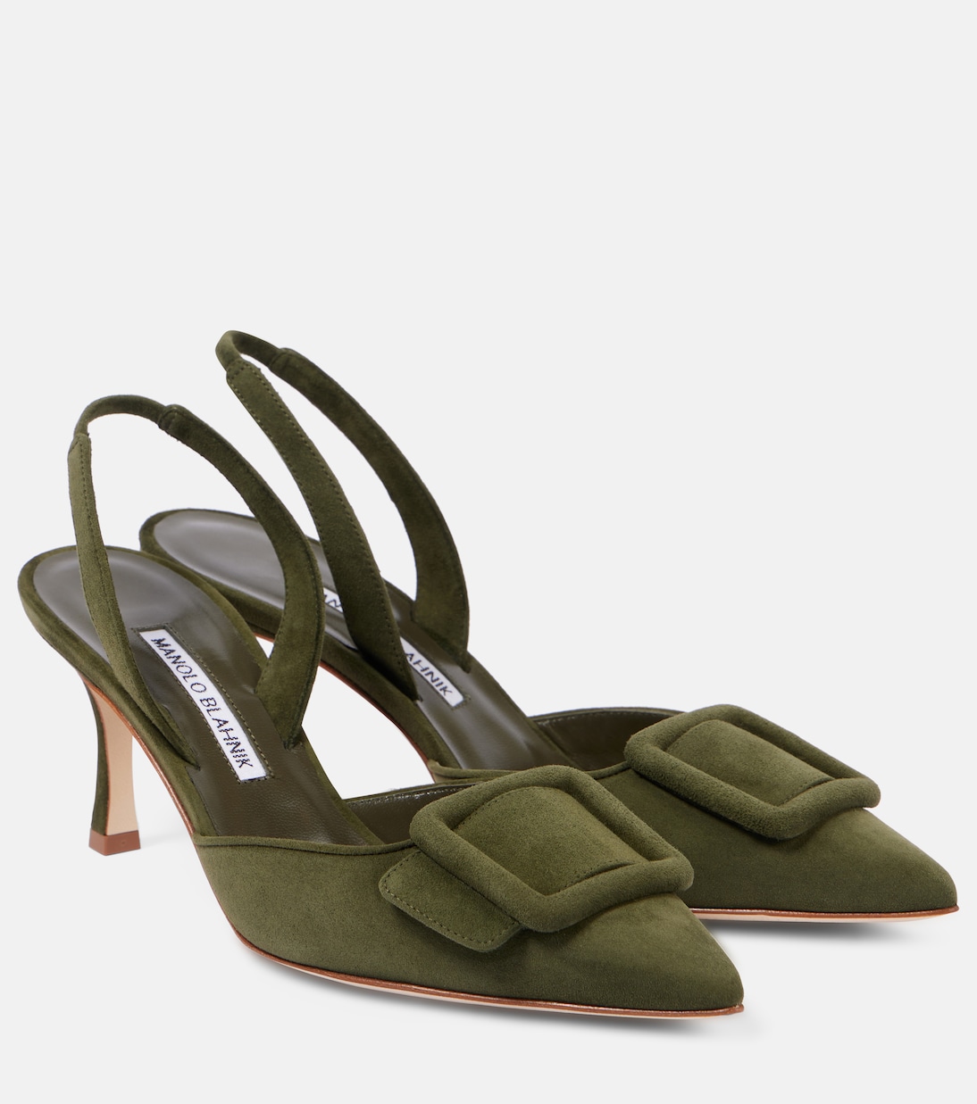 Майсли замшевые босоножки на шпильке с ремешком Manolo Blahnik, зеленый