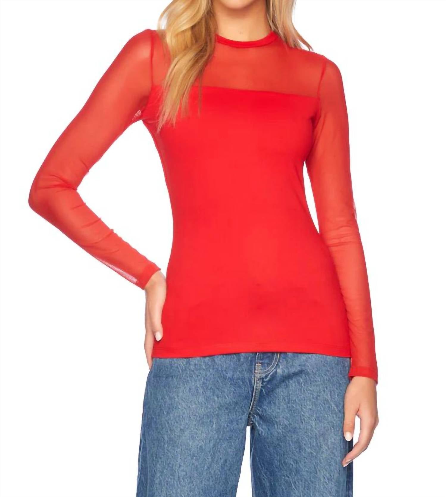 

Сетчатый топ с круглым вырезом и длинными рукавами, красный Susana Monaco