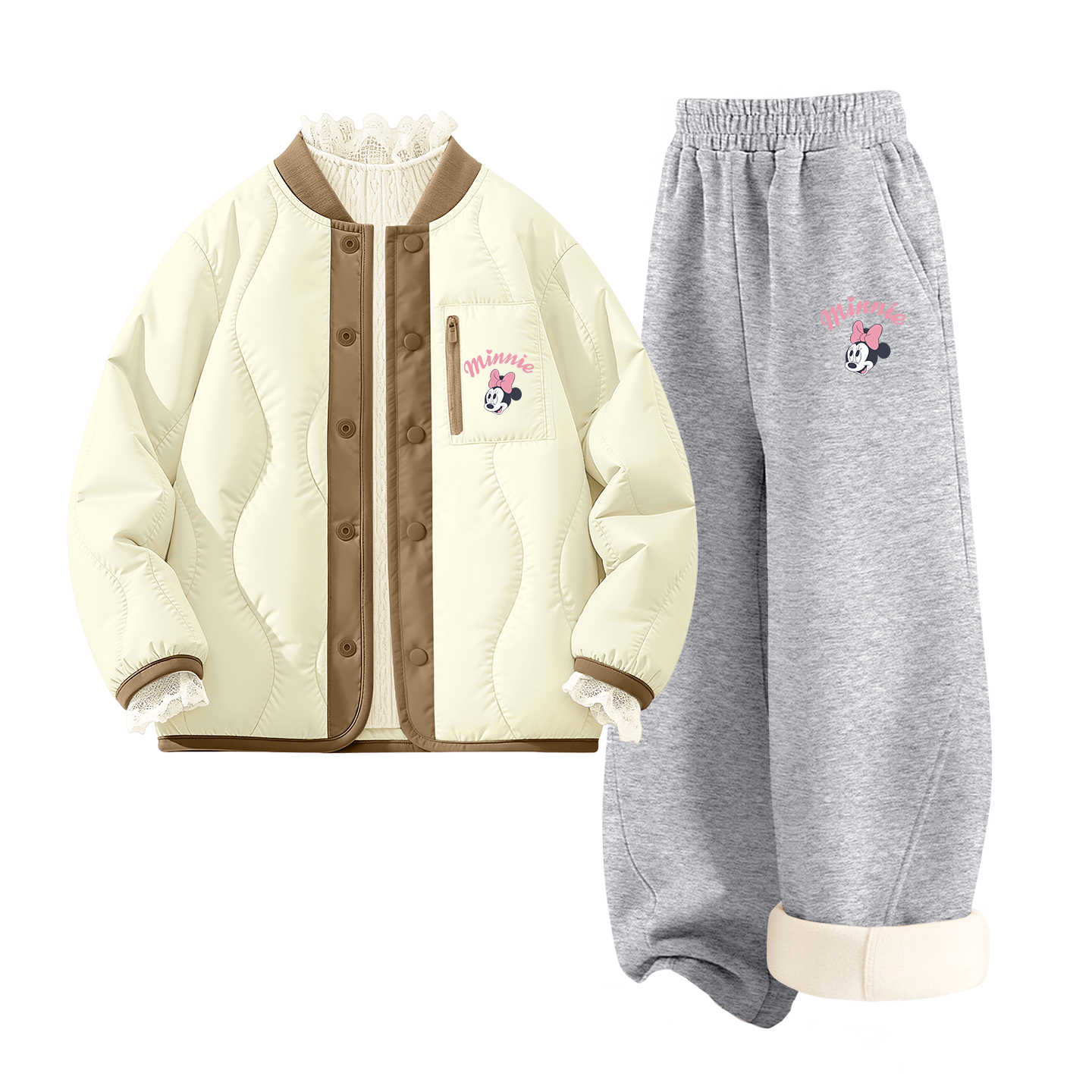 

Детская повседневная спортивная одежда Disney, [Thickened And Fleece-Lined Three-Piece Set]Silicone Eye-Lifting K Ecru+Eye-Lifting K Heather Gray+Solid Color Ecru