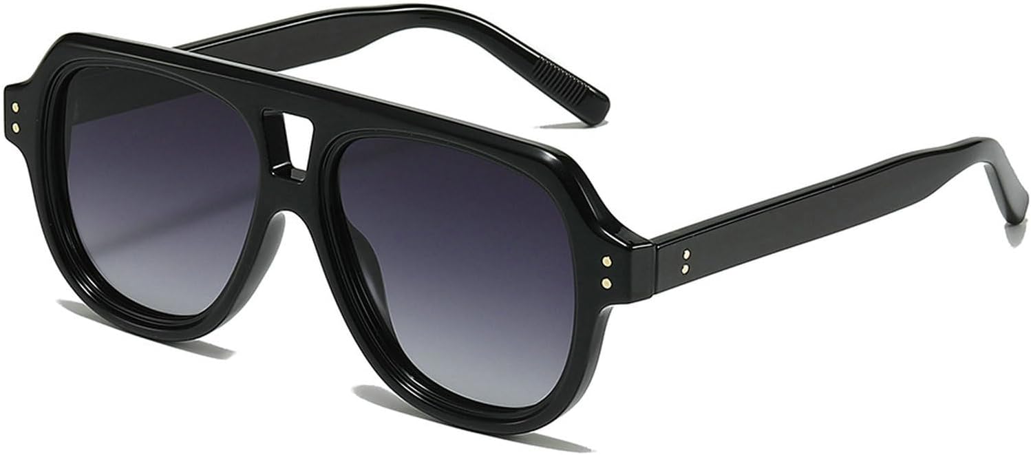 

Винтажные поляризованные мужские квадратные солнцезащитные очки с двойной перемычкой, модные женские солнцезащитные очки-пилот, трендовые солнцезащитные очки с заклепками, желто-синие солнцезащитные очки mincl, Black