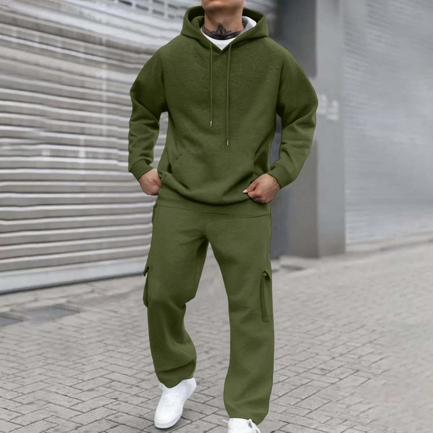 Мужской спортивный костюм из флиса, 2 предмета, army green, размеры S-XXXL — фото 2
