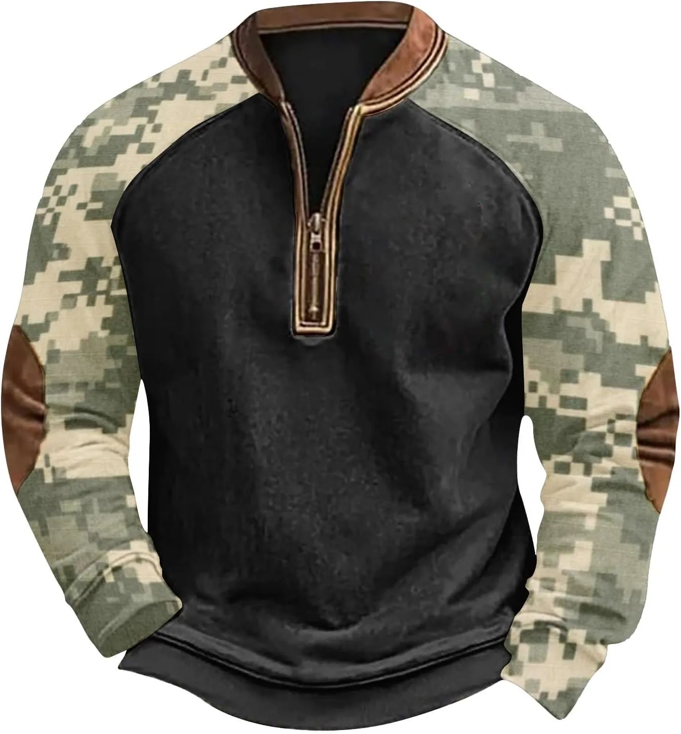 

Camo свитшот для мужчин 2024, четверть молнии, длинный рукав, хенли Lolvmvchi