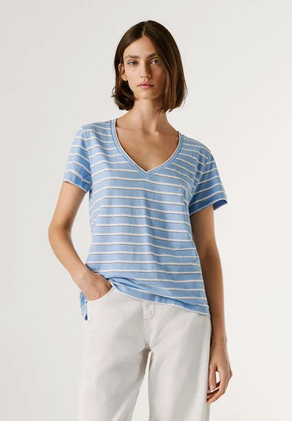 

Футболка megan с v-образным вырезом и полосатым принтом Pepe Jeans, Bay Blue, Синий, Футболка megan с v-образным вырезом и полосатым принтом Pepe Jeans, Bay Blue