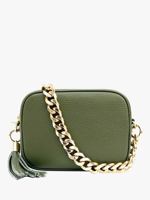 

Сумка для камеры из кожи с цепочкой вместо ремня Apatchy London, Olive Green