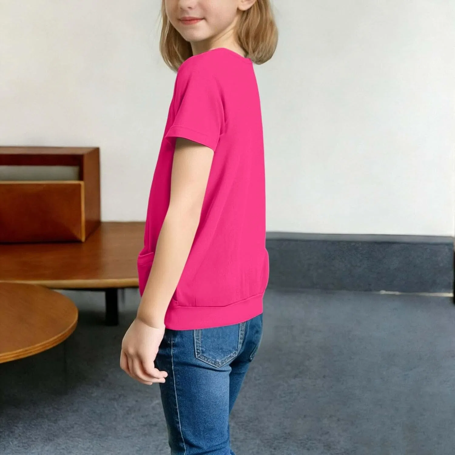 Футболка детская с коротким рукавом, карманом, Zzalalana, Hot Pink — фото 2