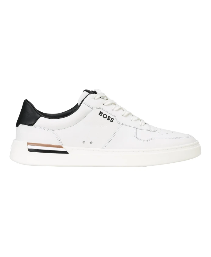 

Кожаные кроссовки на подошве с фирменными деталями. Hugo, белый