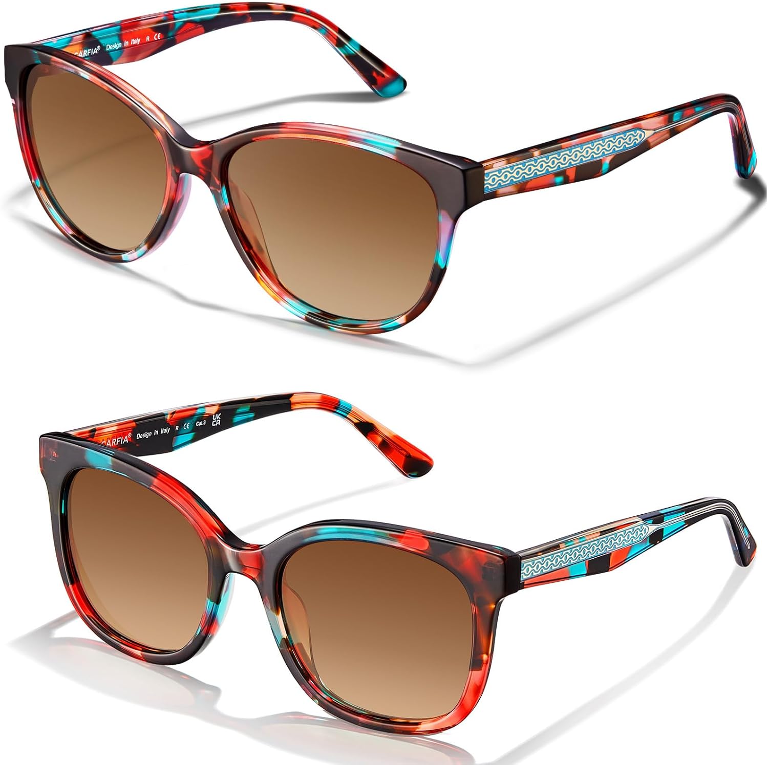 

Женские поляризованные солнцезащитные очки CARFIA «Кошачий глаз» из ацетата с цветочным узором, защита от УФ-излучения, ретро-стиль с рельефным рисунком и проволочным каркасом