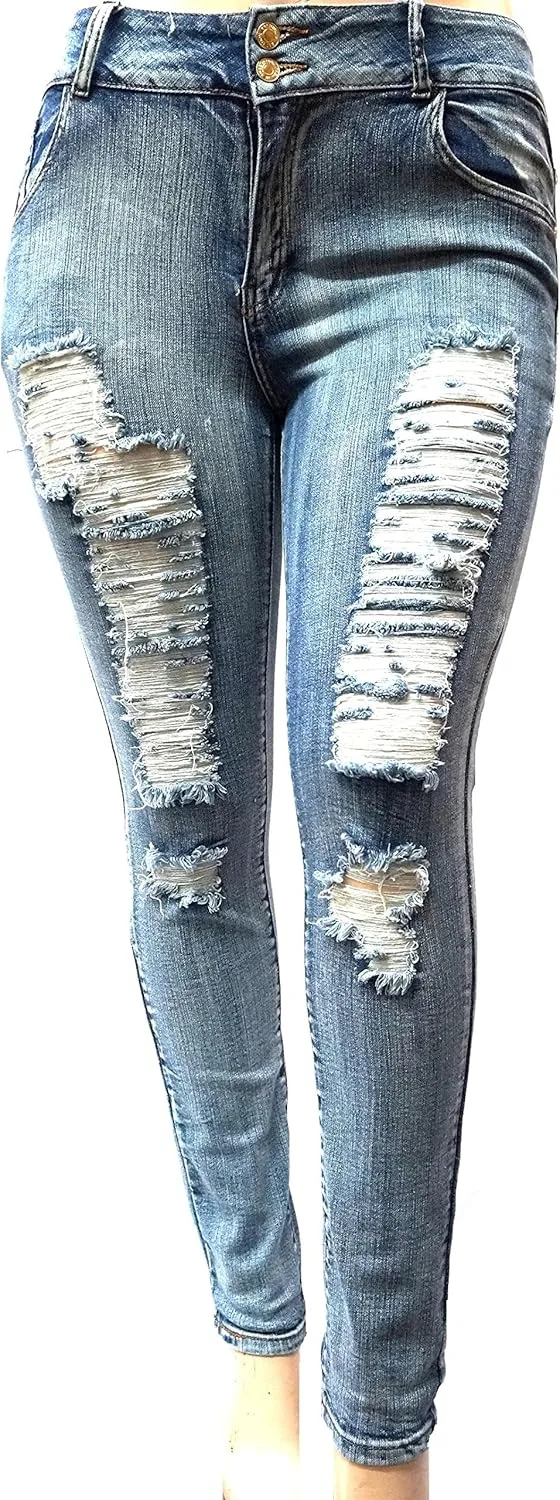 

KO-Womens Plus Size рваные джинсы синего цвета Slim Fit 1826 Jeans