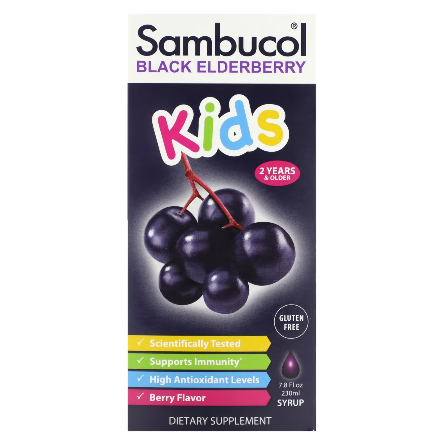 

Сироп из черной бузины Sambucol Kids для детей от 2 лет и старше, 230 мл