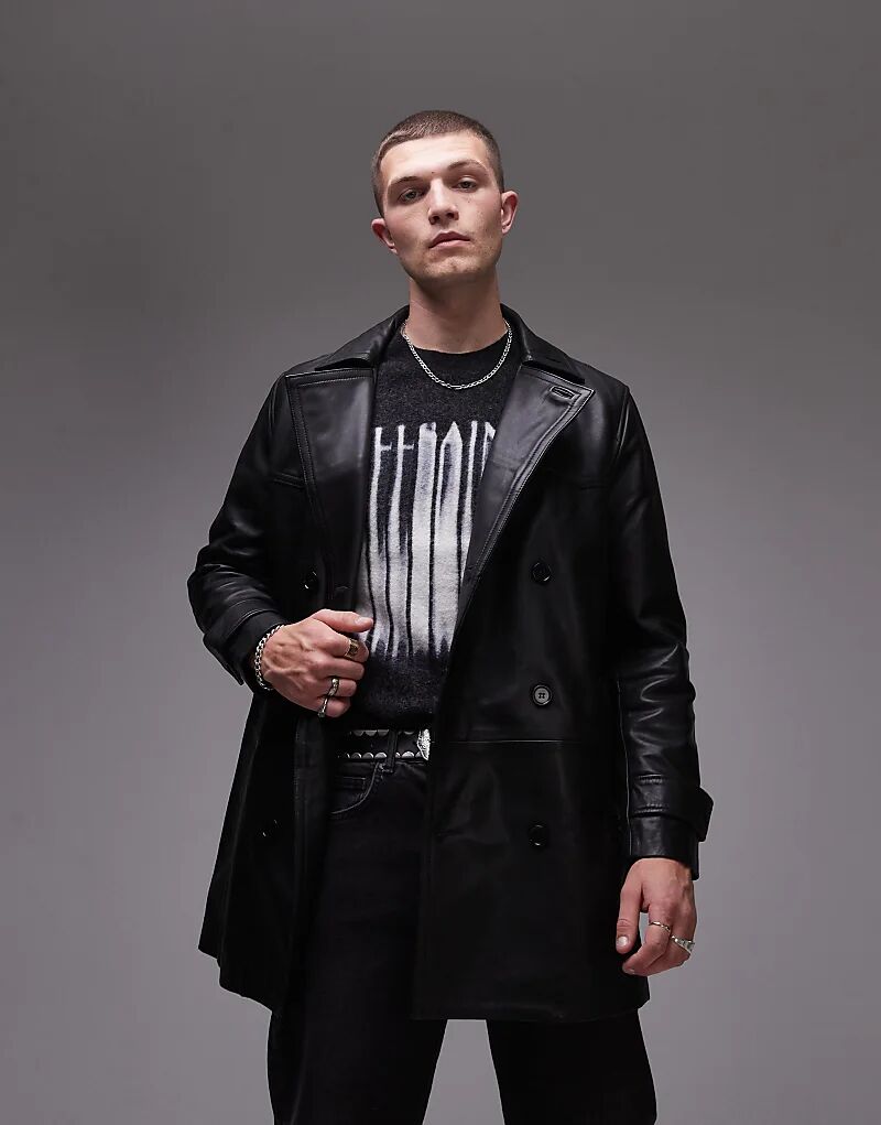 

Свободное кожаное пальто Kessler черного цвета AllSaints