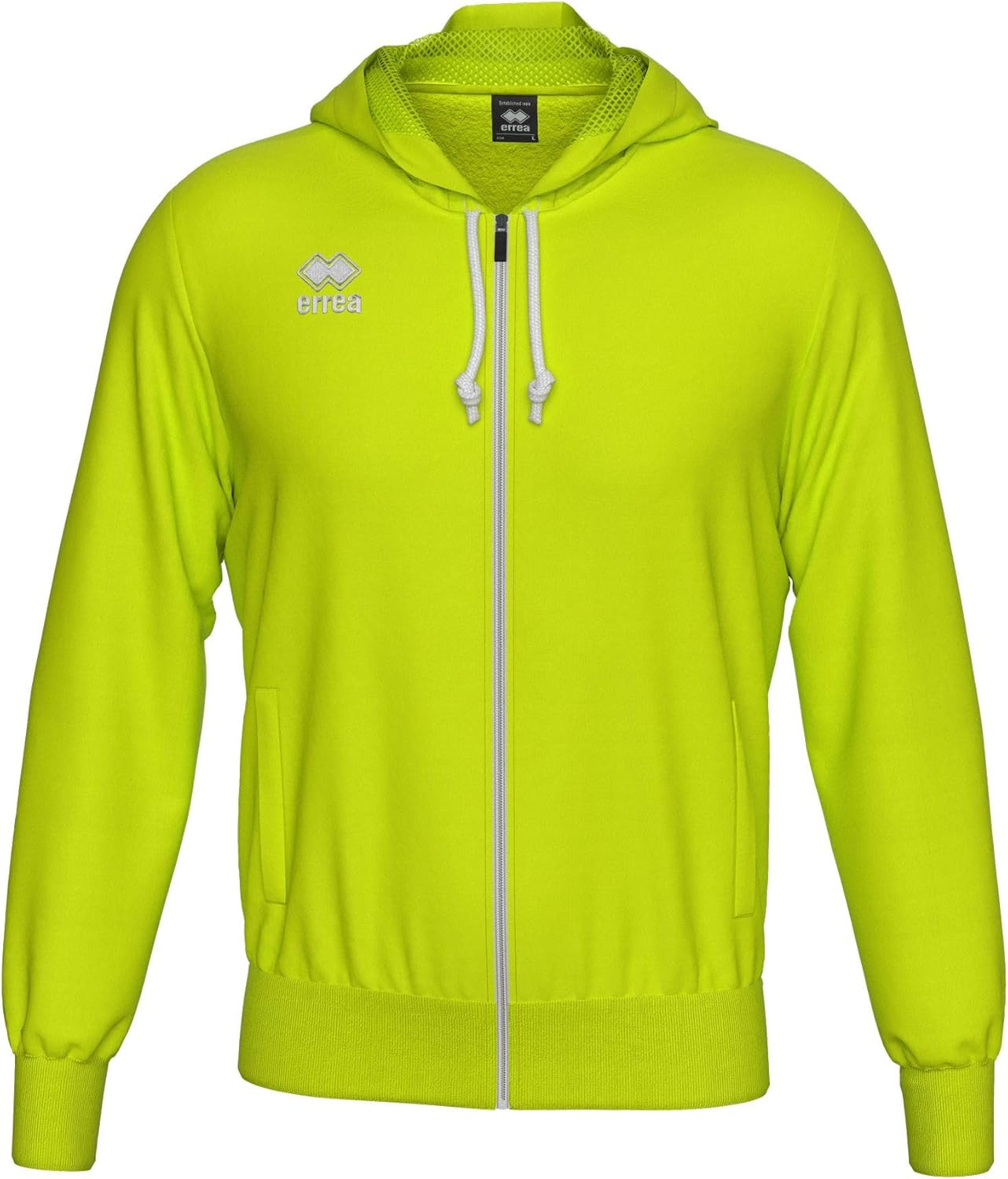 

Худи ERREA на молнии, унисекс JACOB, капюшон на сетчатой подкладке, карман-кенгуру, ребристые рукава, ребристый низ, неоново-желтый