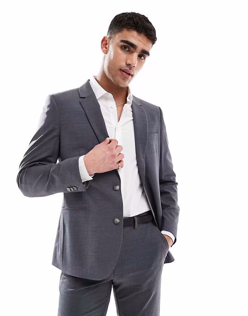 

Приталенный пиджак из легкой камвольной шерсти, цвет «уголь», можно стирать Asos Design