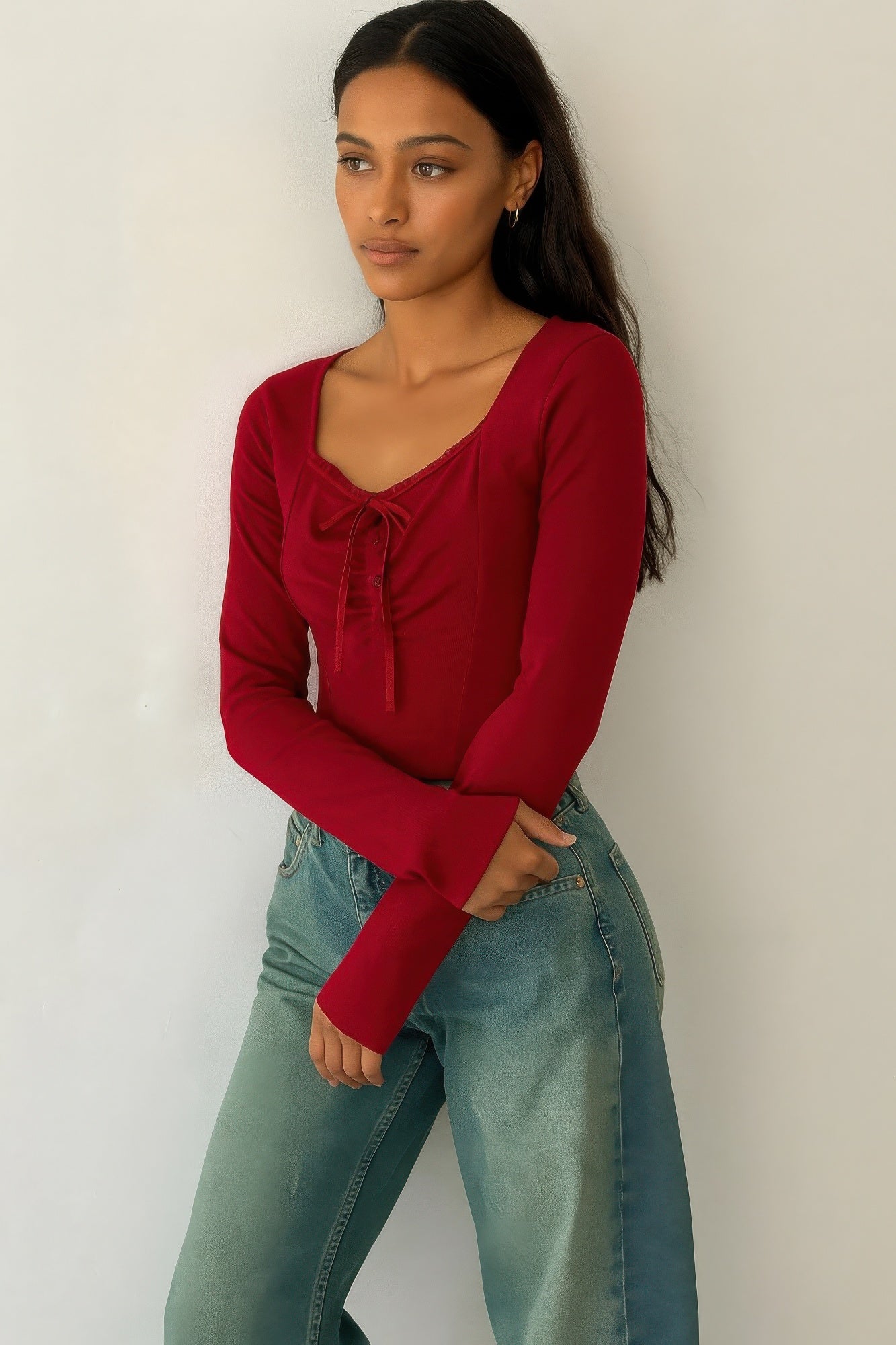 

Топ с длинными рукавами и бантом TRUEDAMES, бордовый