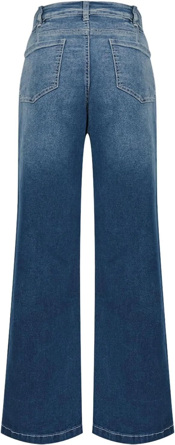 Широкие джинсы женские High Waisted Stretchy Denim с карманами — фото 4