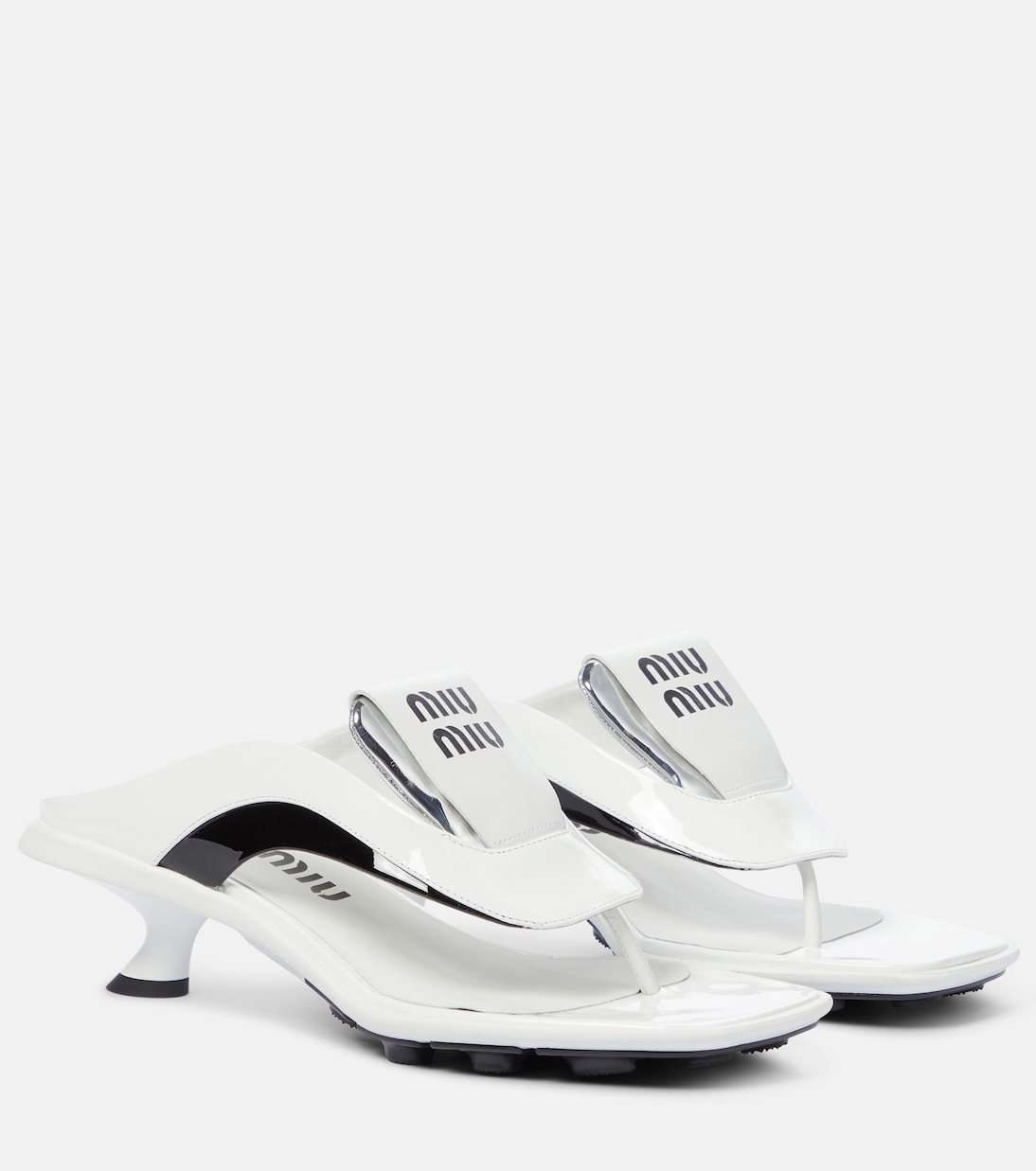 Кожаные сандалии-шлепки Miu Miu, Bianco + Nero