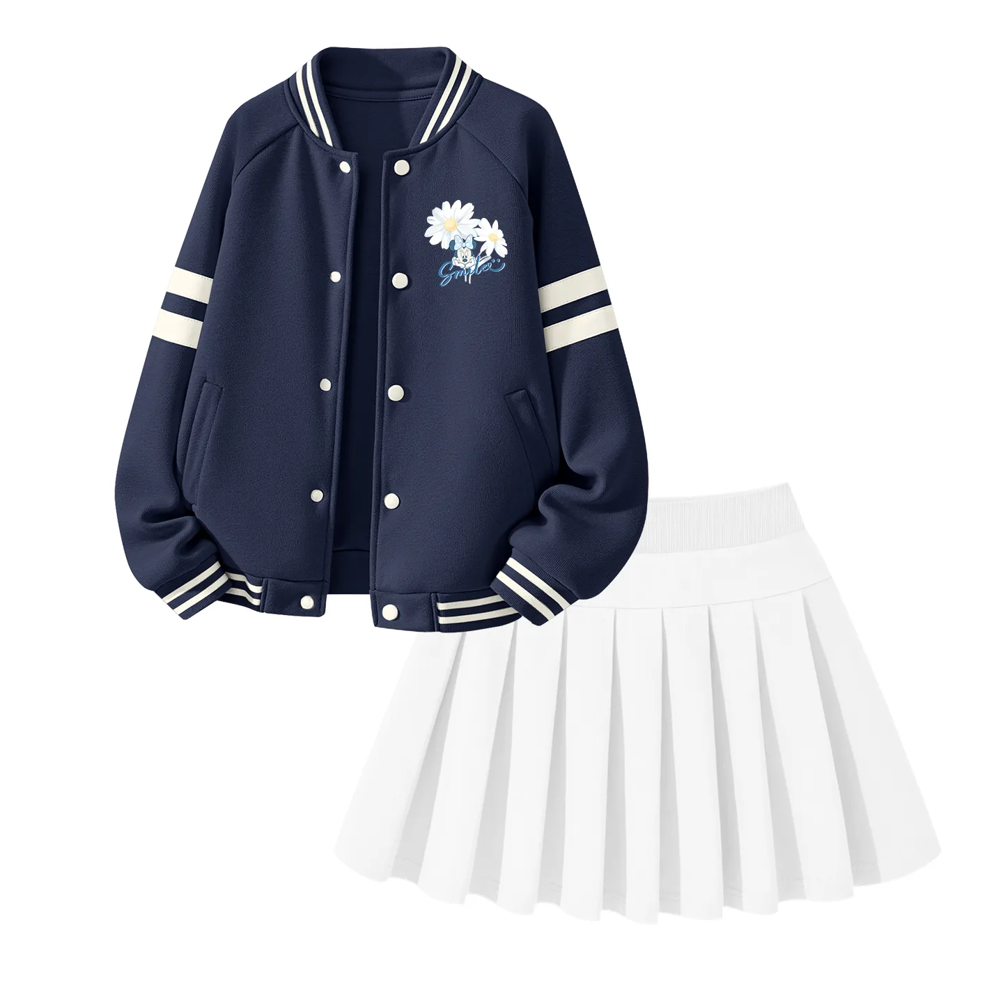 Детский комплект из двух предметов с юбкой средней длины Disney, Dewy Flower K Navy Blue+Solid Color White