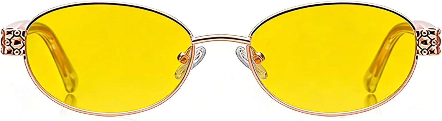 

bullabulling Ретро маленькие овальные солнцезащитные очки для женщин, модные металлические солнцезащитные очки, узкие солнцезащитные очки в стиле Y2K, дизайнерские солнцезащитные очки, Rose Gold/Nignt Vision