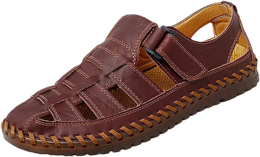 

Мужские легкие туфли из натуральной разделанной кожи, комфортные пляжные сандалии, модные гладиаторские кроссовки для повседневной носки Generic, красный