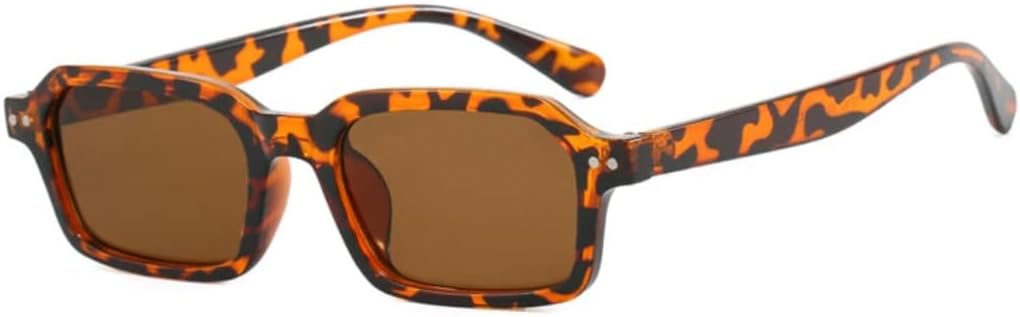 

Ретро маленькие прямоугольные солнцезащитные очки для женщин, модные солнцезащитные очки UV400 для мужчин, трендовые очки с заклепками в стиле панк UATXTAU, Leopard Tea