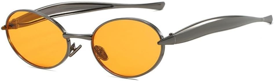 

Модные овальные солнцезащитные очки высокого качества для женщин и мужчин, винтажная металлическая оправа, стильные женские солнцезащитные очки с защитой от УФ-излучения UV400 HYYZZC, Silver Yellow