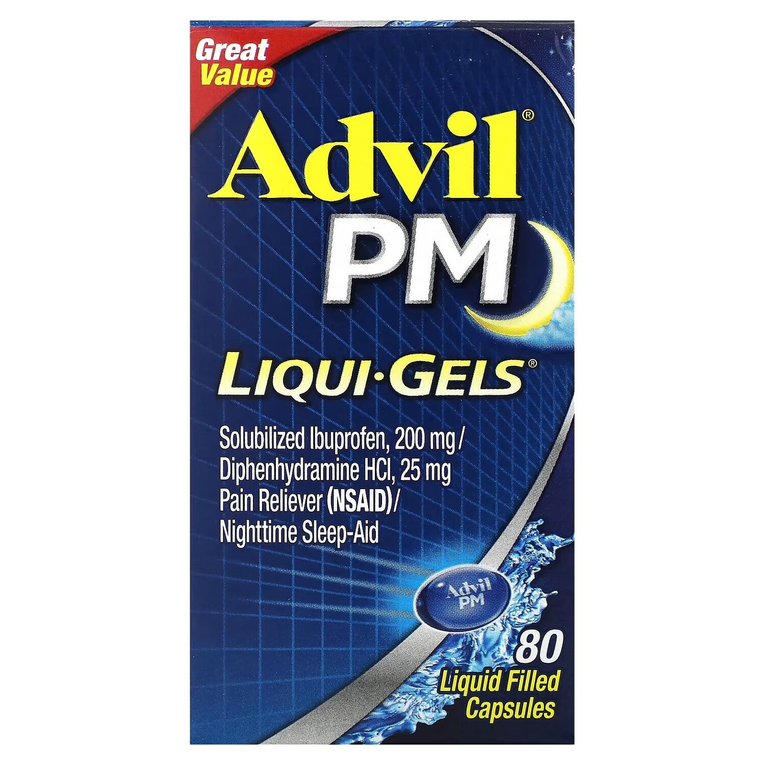 

PM, Жидкие гели, 80 капсул Advil