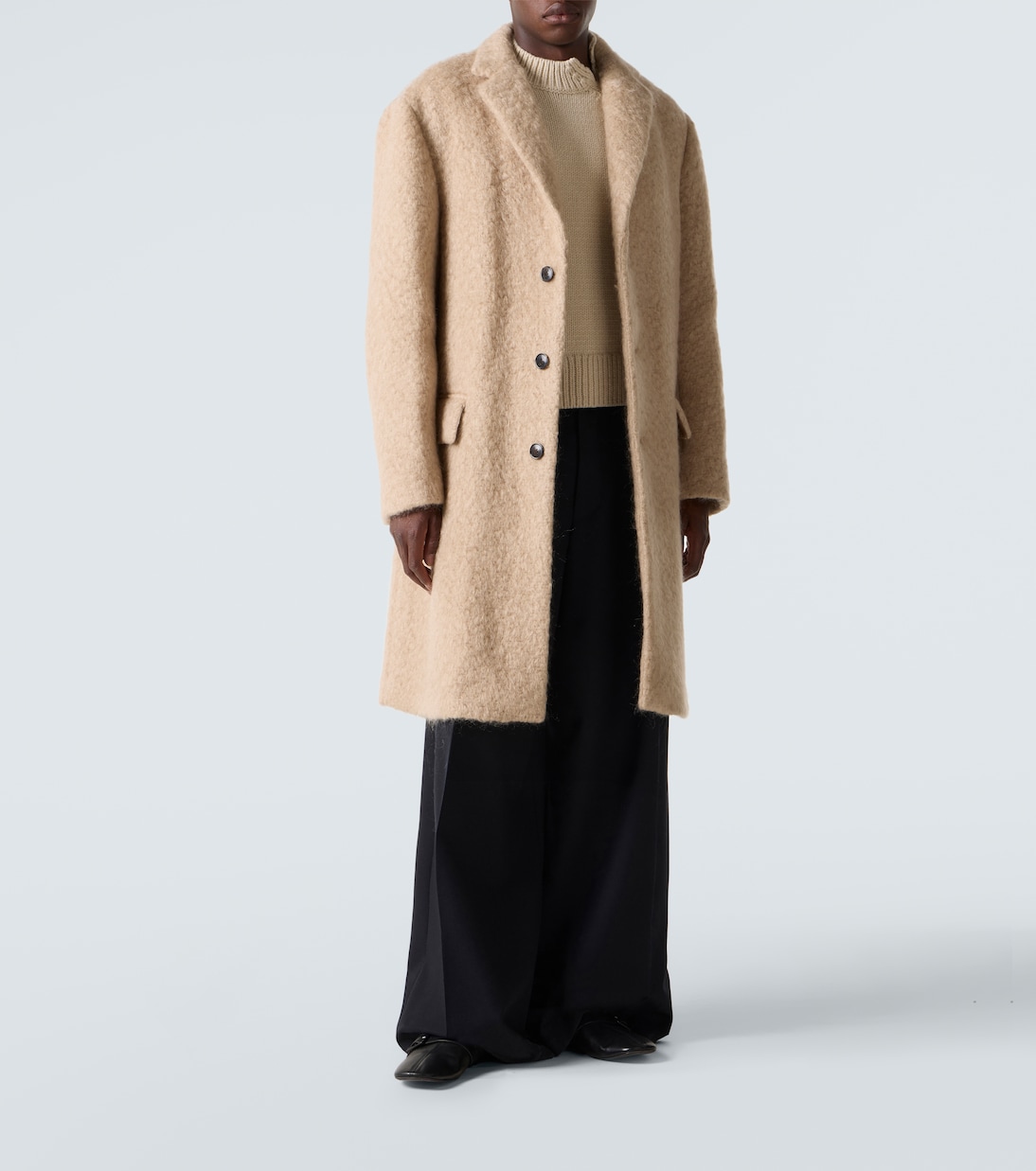 Пальто из мохера и шерсти Dries Van Noten, бежевый — фото 2