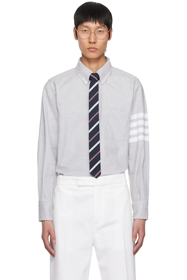 

Фланелевая рубашка с четырьмя полосками Thom Browne, серый