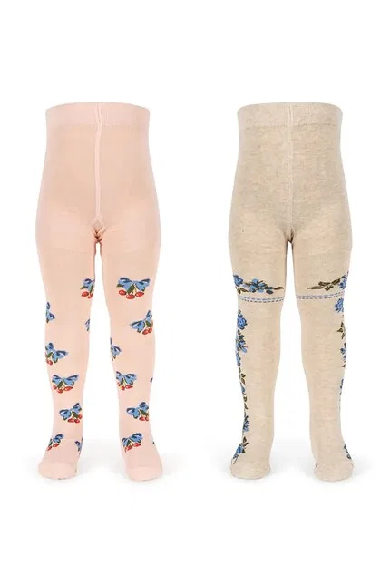 Колготки детские 2 шт Flower and Cherry Jacquard Tights Konges Sløjd, розовый — фото 2