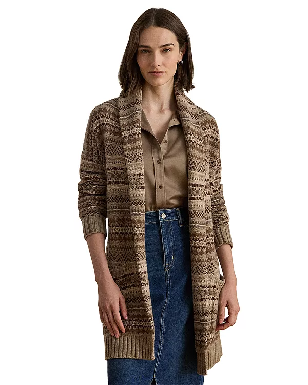 

Кардиган из шерстяной смеси с узором «фэр-айл» и поясом Ralph Lauren, коричневый