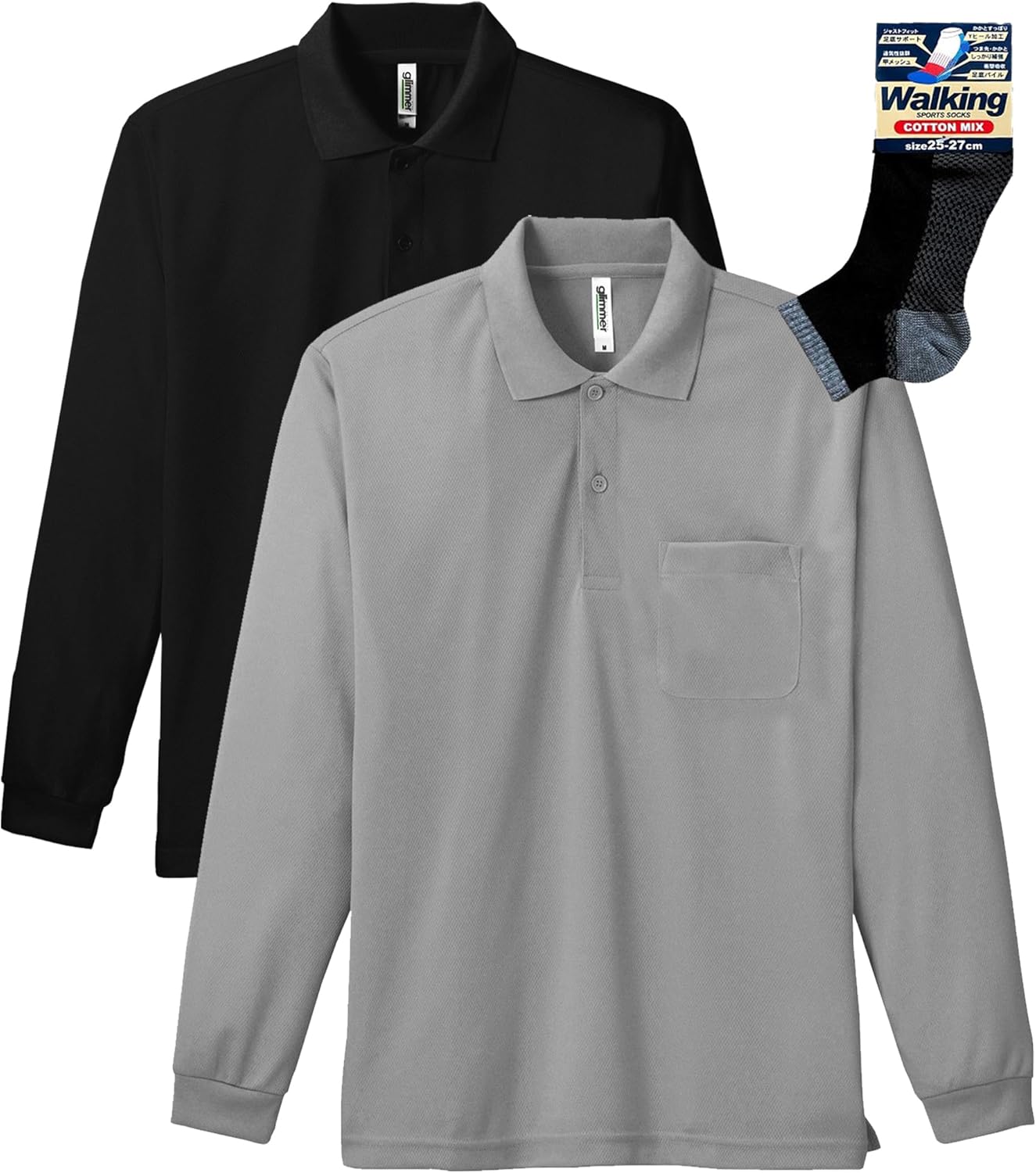 

Футболка-поло с длинными рукавами и карманом Glimmer 00335-ALP Dry 4.4 унции, черный/серый