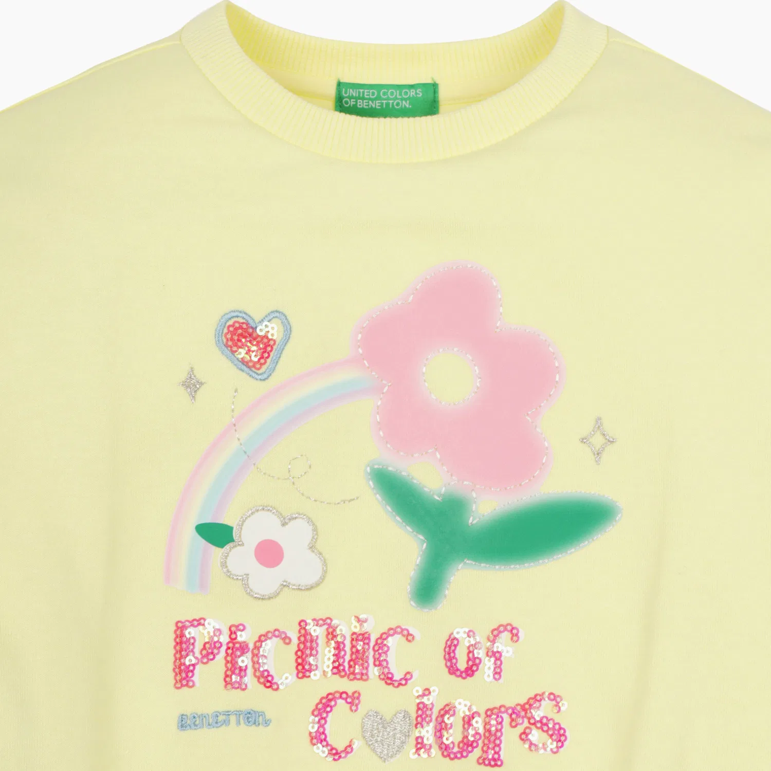 Детское жёлтое трикотажное платье с цветочным принтом от Benetton Kids — фото 2