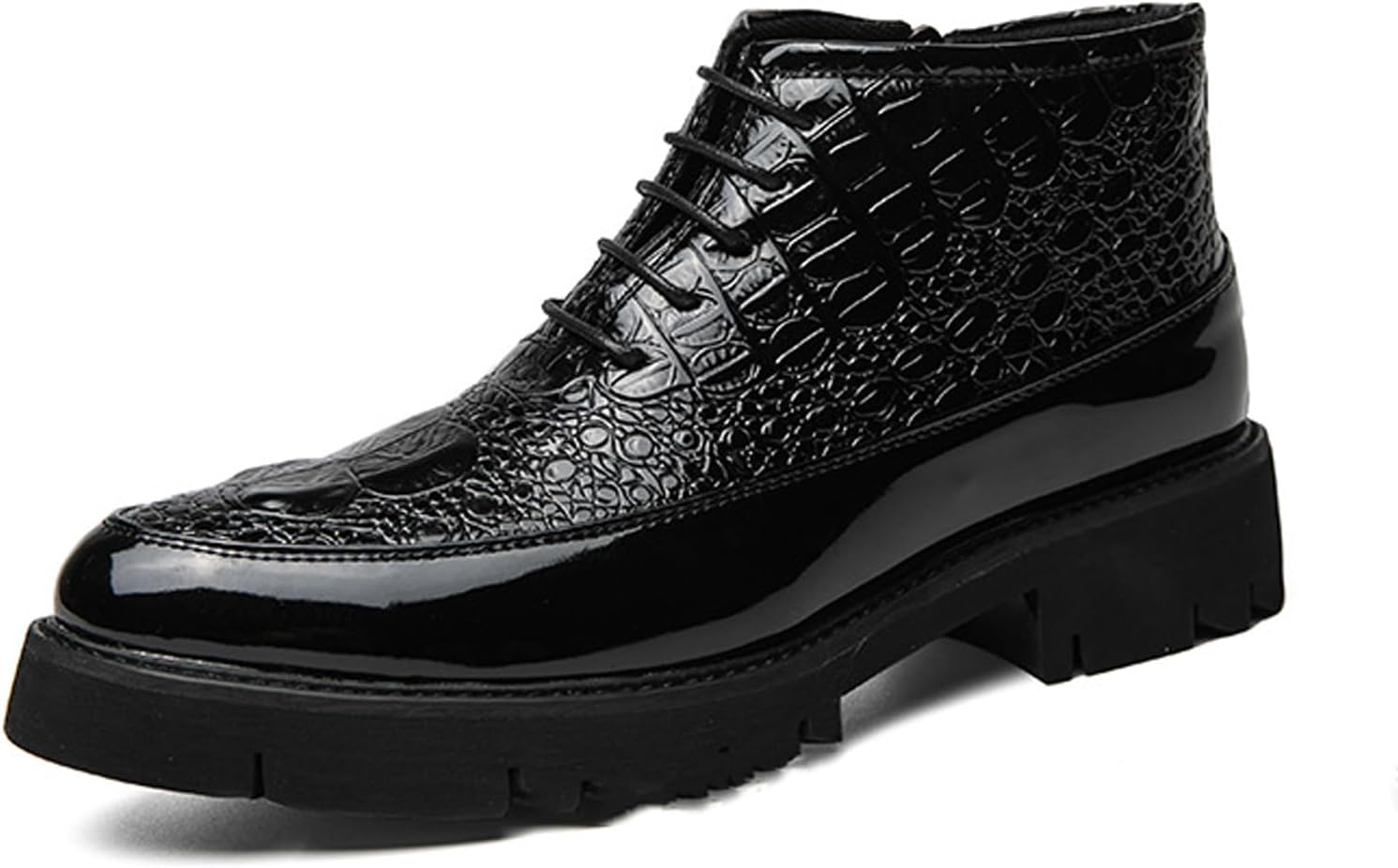 

Мужские текстурированные кожаные ботинки на массивном каблуке Chelsea FIFILAPIN с боковой молнией, винтажный круглый носок, декоративная шнуровка, подошва с протектором, нескользящие, черный