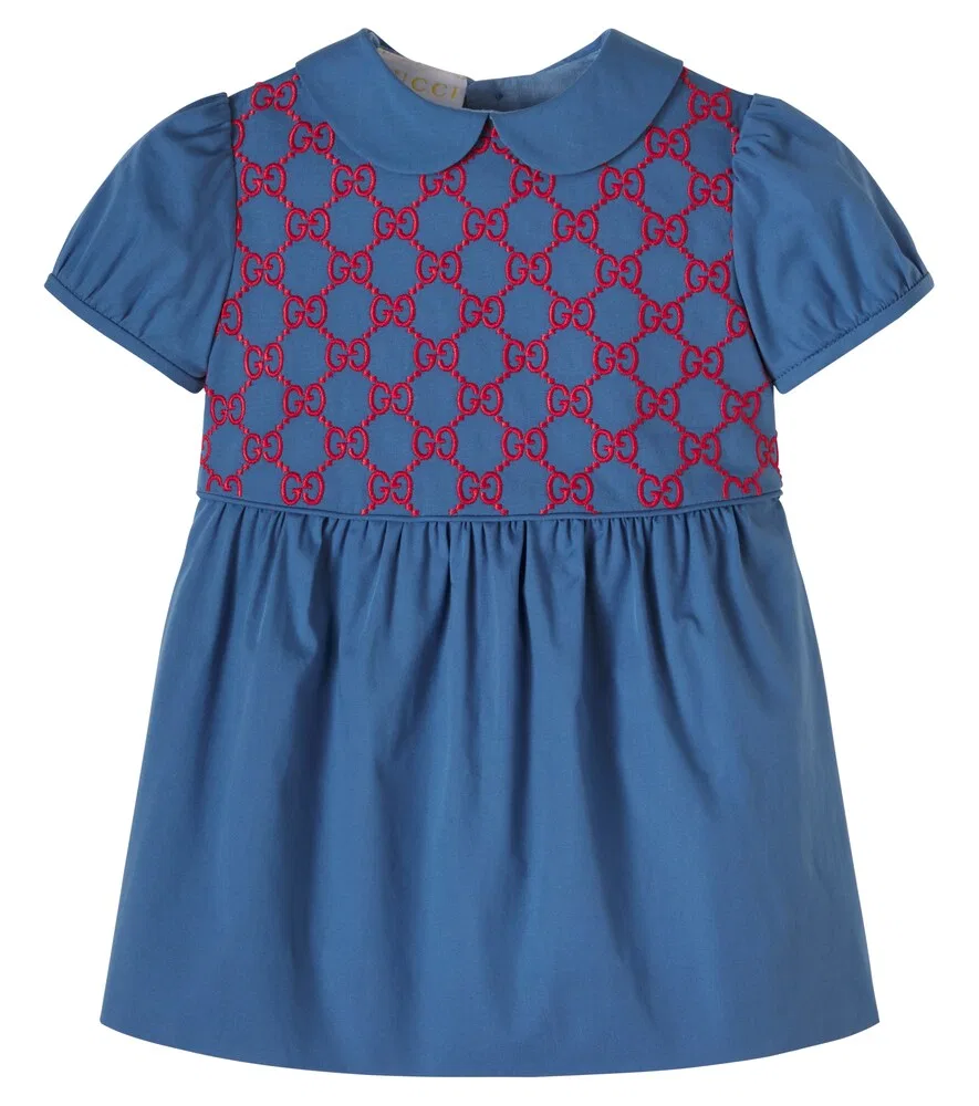 Детское платье из хлопковой смеси Gucci Kids, синий