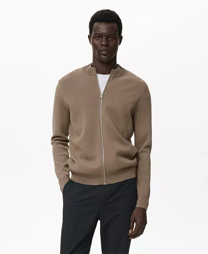 

Мужской вязаный кардиган на молнии Mango, черный