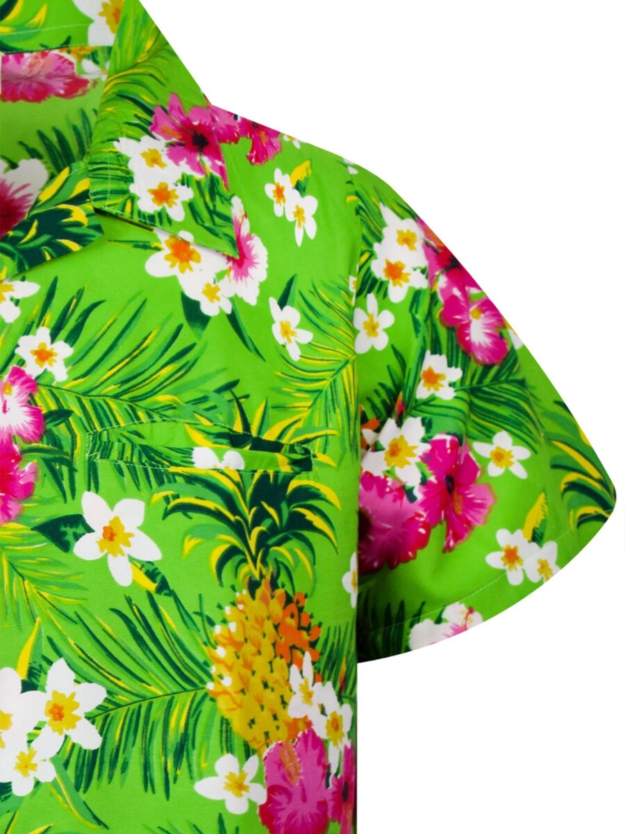 Рубашка на пуговицах классического кроя King Kameha Pineapple Flowers, зеленый — фото 4