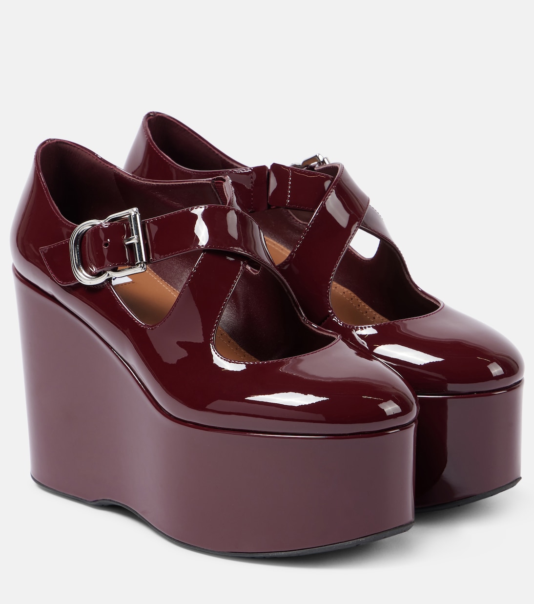 Туфли на танкетке из лакированной кожи Criss Cross Alaïa, Rouge Grenat