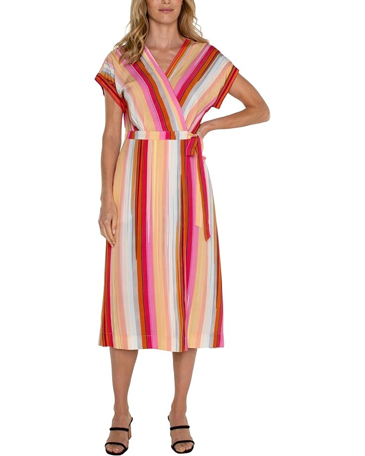 

Платье Liverpool Los Angeles Dolman Sleeve Wrap Front Midi, цвет Berry Blossom Multistripe