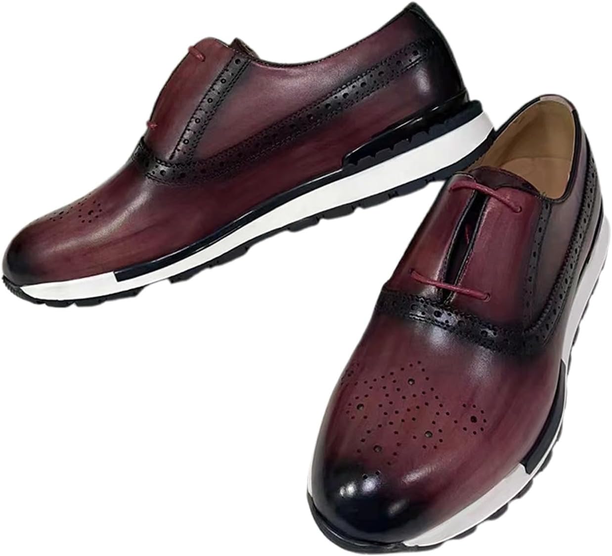 

Мужские кроссовки Santimon, модная повседневная обувь, удобные прогулочные туфли, современные кожаные оксфорды на плоской подошве, деловые повседневные дерби для мужчин, красный