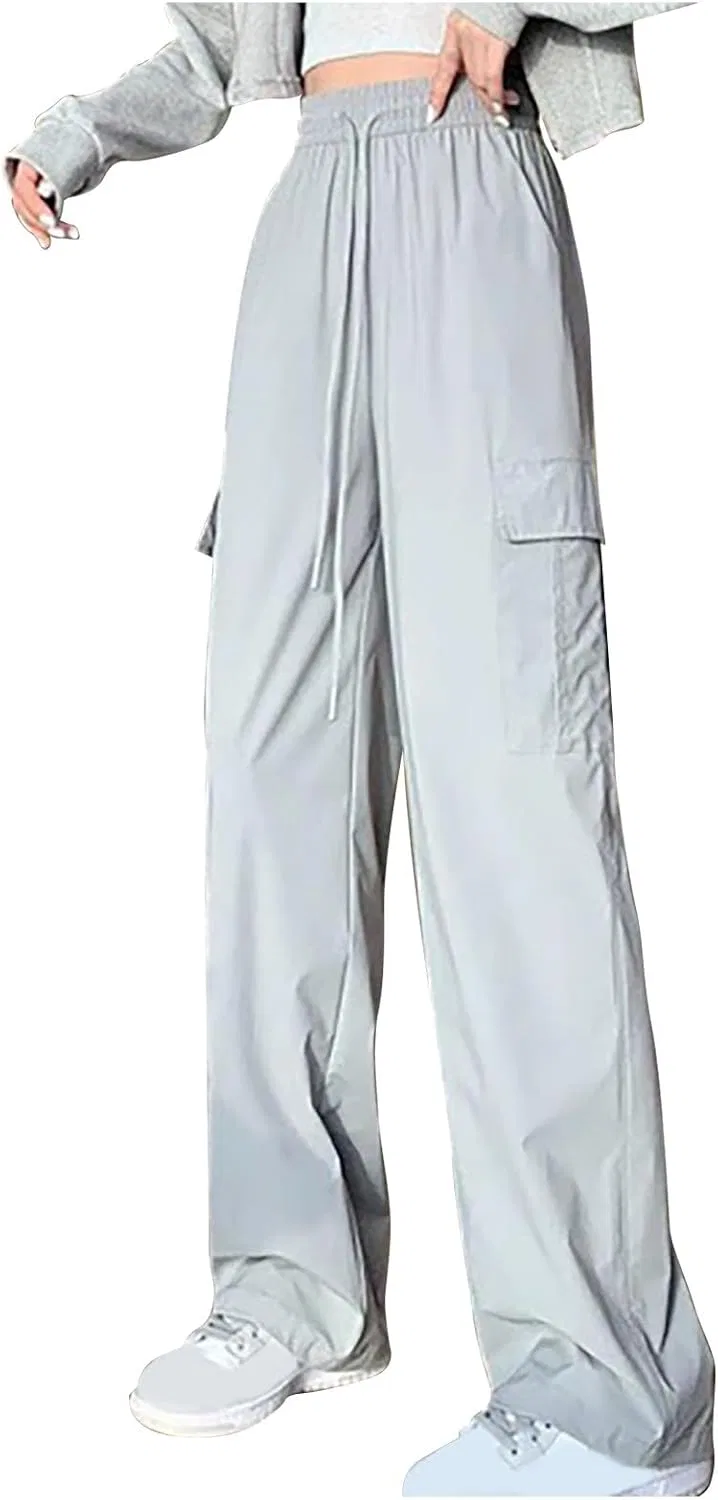 Женские брюки-карго Akklian Fashion, свободные, модные, в стиле Y2k, уличная одежда, повседневные, с широкими штанинами, эластичным поясом и высокой талией, для походов и активного отдыха, серый