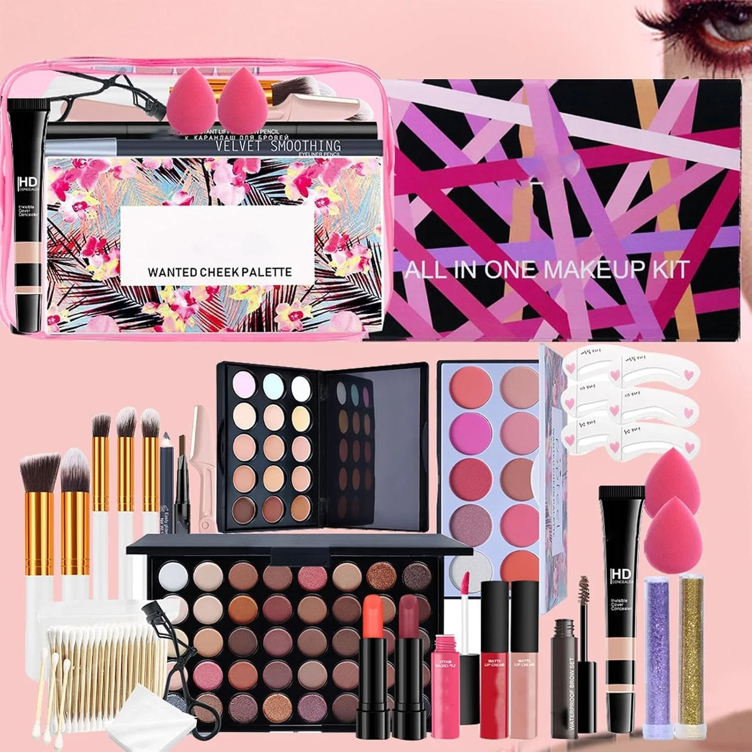 Набор косметики Complete Makeup Kit 24 Pieces Zynphancer в дорожной сумке черный — фото 3