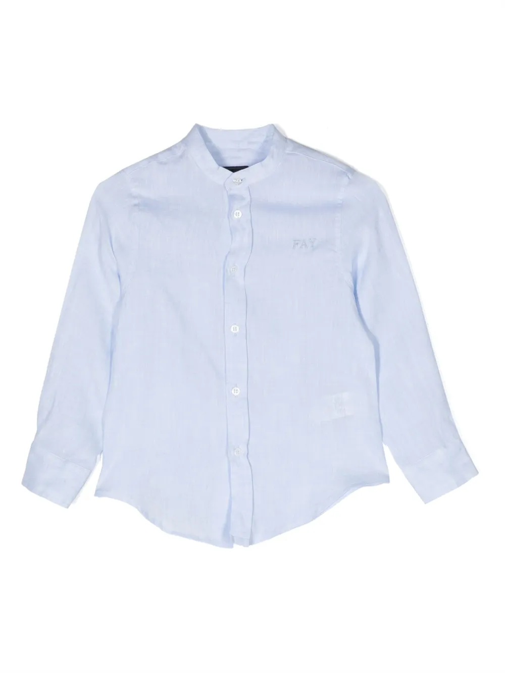 

Рубашка с воротником-стойкой и вышитым логотипом Fay Kids, синий